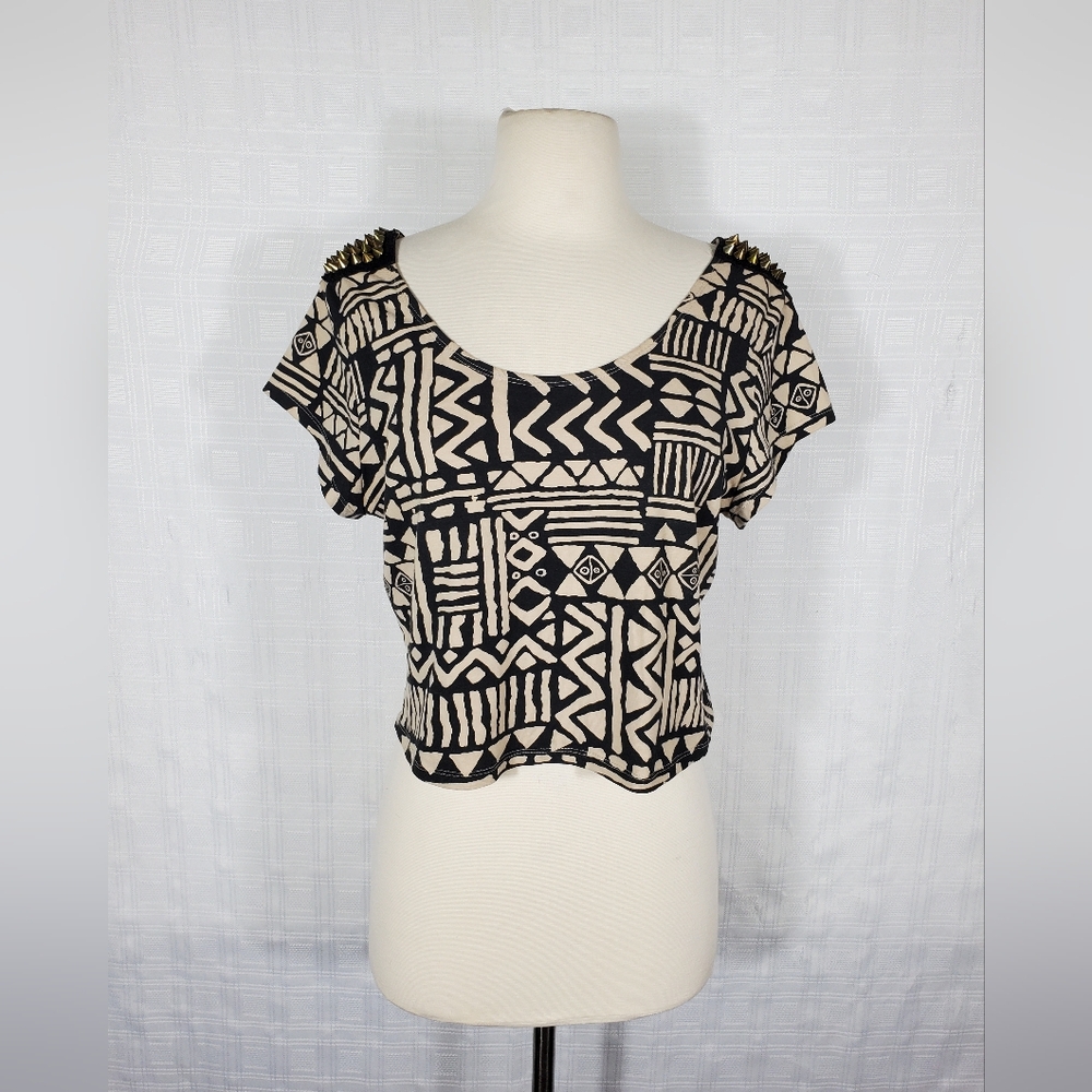 COPY - Charlotte Russe Punk Crop Top Relaxed Fit Aztec Epaulette Shoulder Sp…